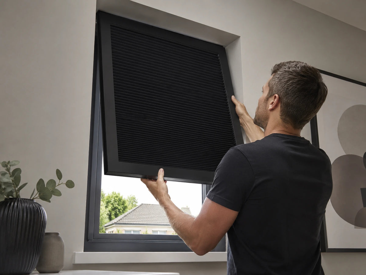 Positioning an assembled made-to-measure blackout blind system into a window recess