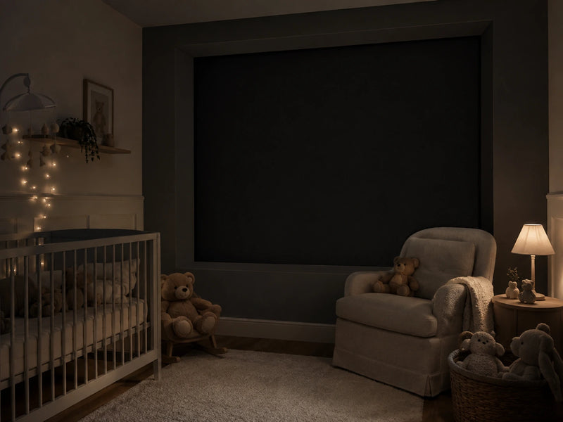 Nursery with a fully closed BLOCKER blackout blind controlling daylight